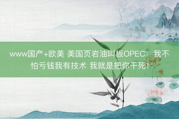 www国产+欧美 美国页岩油叫板OPEC：我不怕亏钱我有技术 我就是把你干死！