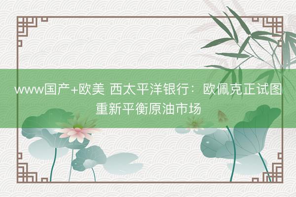 www国产+欧美 西太平洋银行：欧佩克正试图重新平衡原油市场