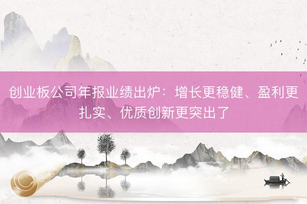 创业板公司年报业绩出炉：增长更稳健、盈利更扎实、优质创新更突出了