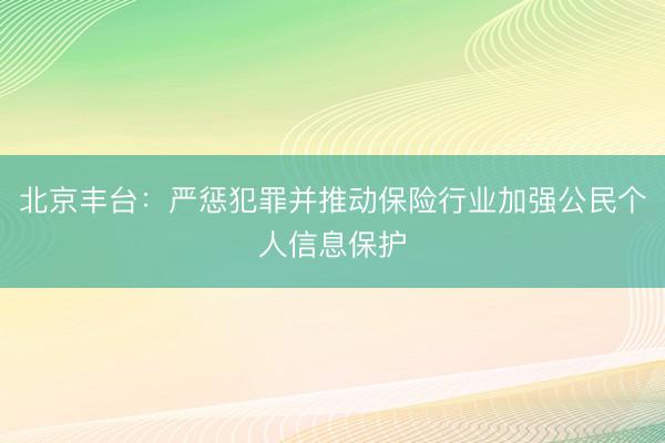 北京丰台：严惩犯罪并推动保险行业加强公民个人信息保护