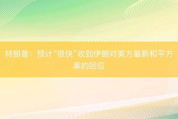 特朗普：预计“很快”收到伊朗对美方最新和平方案的回应