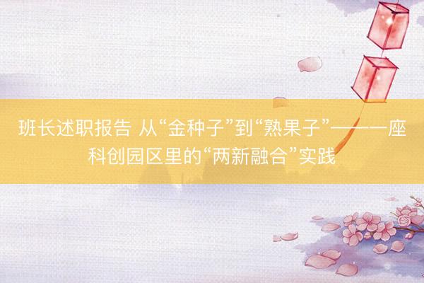 班长述职报告 从“金种子”到“熟果子”——一座科创园区里的“两新融合”实践