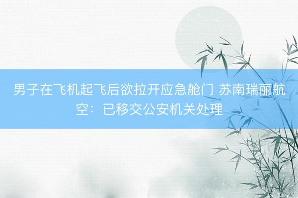 男子在飞机起飞后欲拉开应急舱门 苏南瑞丽航空：已移交公安机关处理