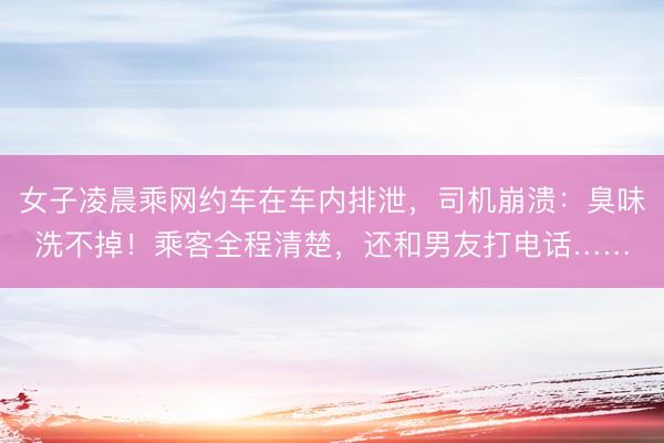 女子凌晨乘网约车在车内排泄，司机崩溃：臭味洗不掉！乘客全程清楚，还和男友打电话……