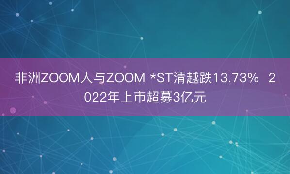 非洲ZOOM人与ZOOM *ST清越跌13.73%  2022年上市超募3亿元