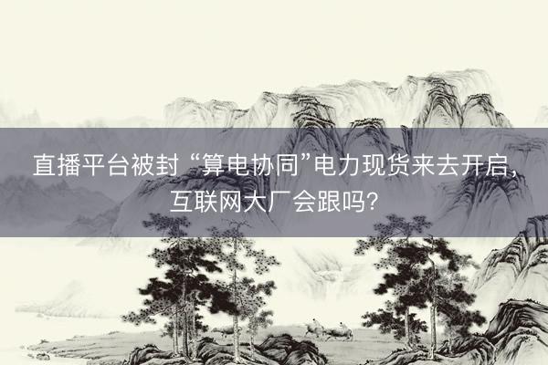 直播平台被封 “算电协同”电力现货来去开启，互联网大厂会跟吗？