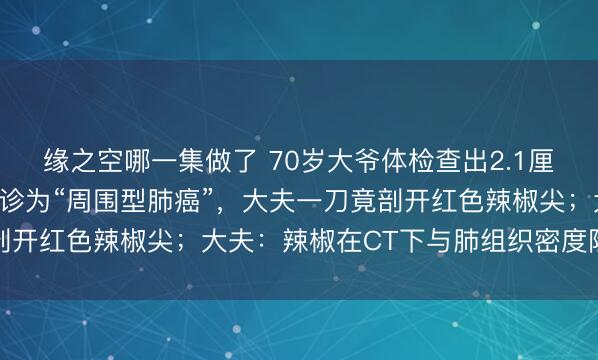 缘之空哪一集做了 70岁大爷体检查出2.1厘米肺结节，多家病院会诊为“周围型肺癌”，大夫一刀竟剖开红色辣椒尖；大夫：辣椒在CT下与肺组织密度险些一致
